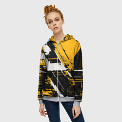 Толстовка на молнии женская Diagonal black and white stripes on a yellow backg, цвет: 3D-меланж — фото 2