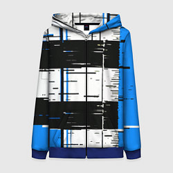 Женская толстовка на молнии Синие и чёрные полосы на белом фоне