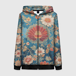 Толстовка на молнии женская Ботанические узоры, цвет: 3D-черный