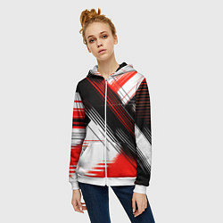 Толстовка на молнии женская Диагональные красно-чёрные линии на белом фоне, цвет: 3D-белый — фото 2