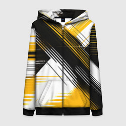 Женская толстовка на молнии Диагональные жёлто-чёрные линии на белом фоне