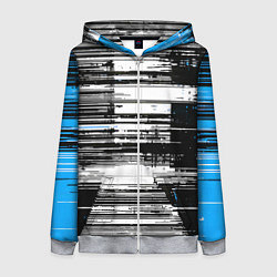 Женская толстовка на молнии Горизонтальные чёрные линии на бело-синем фоне