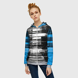 Толстовка на молнии женская Горизонтальные чёрные линии на бело-синем фоне, цвет: 3D-меланж — фото 2