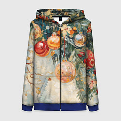 Толстовка на молнии женская Большие и маленькие новогодние шары, цвет: 3D-синий