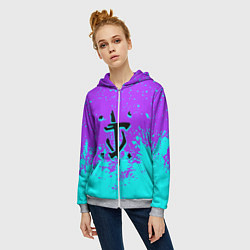 Толстовка на молнии женская Doom краски неон лого, цвет: 3D-меланж — фото 2