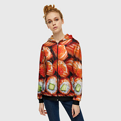 Толстовка на молнии женская Филадельфия с красной икрой, цвет: 3D-черный — фото 2