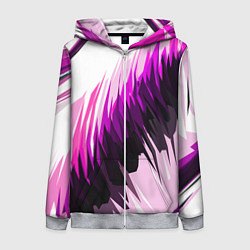 Толстовка на молнии женская Чёрно-розовые острые полосы на белом фоне, цвет: 3D-меланж