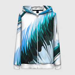 Женская толстовка на молнии Чёрно-синие острые полосы на белом фоне