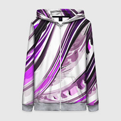 Женская толстовка на молнии Волнистая бело-фиолетовая абстракция