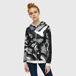 Толстовка на молнии женская Чёрно-серая абстракция, цвет: 3D-белый — фото 2