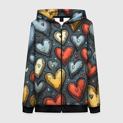 Женская толстовка на молнии Разноцветные сердца