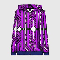 Женская толстовка на молнии Чёрно-фиолетовые техно полосы на белом фоне