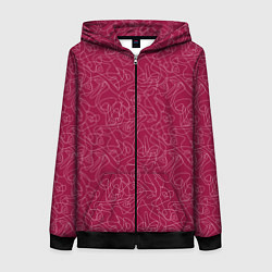 Женская толстовка на молнии Белые абстрактные каракули на красном