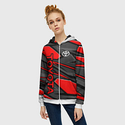 Толстовка на молнии женская Toyota - красная абстракция, цвет: 3D-белый — фото 2