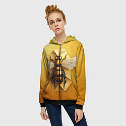 Толстовка на молнии женская Пчела на золоте, цвет: 3D-черный — фото 2