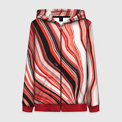 Женская толстовка на молнии Волнистые вертикальные чёрно-красные полосы
