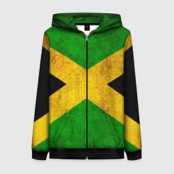 Толстовка на молнии женская Jamaica flag, цвет: 3D-черный