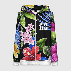 Толстовка на молнии женская Tropical flowers - aloha, цвет: 3D-белый