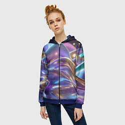 Толстовка на молнии женская Волны космические, цвет: 3D-синий — фото 2