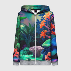 Толстовка на молнии женская Морское дно с кораллами, цвет: 3D-меланж