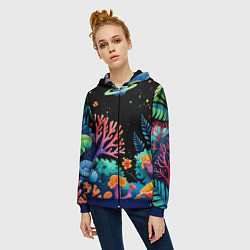 Толстовка на молнии женская Космический подводный мир, цвет: 3D-синий — фото 2