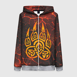 Женская толстовка на молнии Символ волчья лапа в огненной стихии