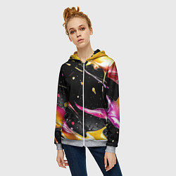 Толстовка на молнии женская Мазки краски на черном, цвет: 3D-меланж — фото 2