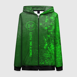 Толстовка на молнии женская Twenty One Pilots - green gradient по-вертикали, цвет: 3D-черный