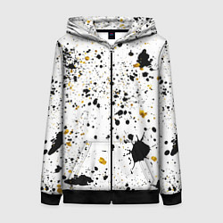 Толстовка на молнии женская Черные и золотистые пятна краски на белом фоне, цвет: 3D-черный