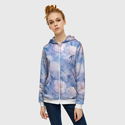 Толстовка на молнии женская Цветы в туманности, цвет: 3D-белый — фото 2