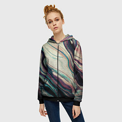 Толстовка на молнии женская Абстракция тёмные краски с текстурой, цвет: 3D-черный — фото 2
