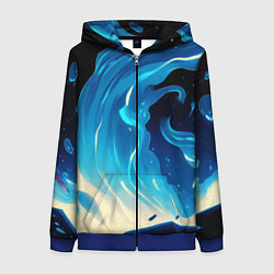 Женская толстовка на молнии Бело-синее пламя из абстрактных красок