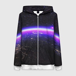 Толстовка на молнии женская Планета и неоновое свечение, цвет: 3D-белый