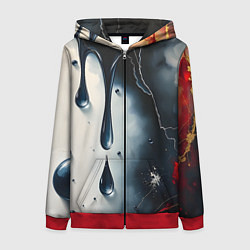 Толстовка на молнии женская Сюрреалистичная абстракция с каплями, цвет: 3D-красный