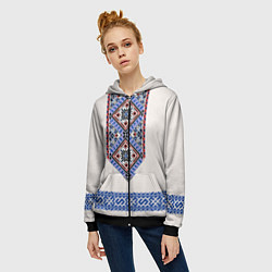 Толстовка на молнии женская Славянская вышиванка - узор обережник, цвет: 3D-черный — фото 2