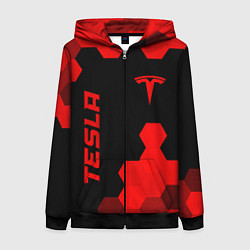 Толстовка на молнии женская Tesla - red gradient вертикально, цвет: 3D-черный
