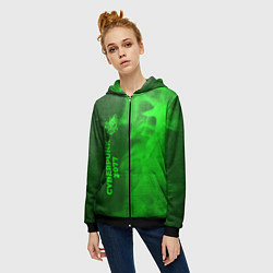 Толстовка на молнии женская Cyberpunk 2077 - green gradient по-вертикали, цвет: 3D-черный — фото 2