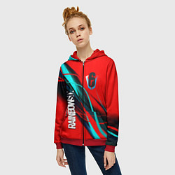 Толстовка на молнии женская Rainbow six геометрия полосы, цвет: 3D-красный — фото 2