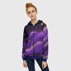 Толстовка на молнии женская Фиолетовая текстура с золотыми звездочками, цвет: 3D-синий — фото 2