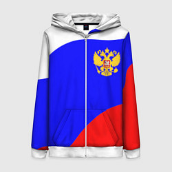 Толстовка на молнии женская Россия волна и герб, цвет: 3D-белый