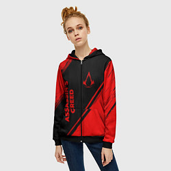 Толстовка на молнии женская Assassins Creed - red gradient вертикально, цвет: 3D-черный — фото 2