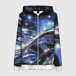 Толстовка на молнии женская Закрученные линии и звезды - космическая абстракци, цвет: 3D-белый
