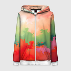 Толстовка на молнии женская Красные и зеленые облака, цвет: 3D-белый