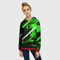 Толстовка на молнии женская Color black and green, цвет: 3D-красный — фото 2