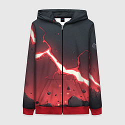 Женская толстовка на молнии Красная молния на черной текстуре