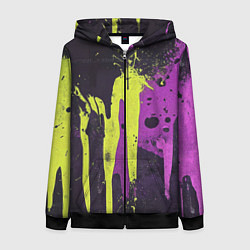 Женская толстовка на молнии Желтая и фиолетовая краска на черном