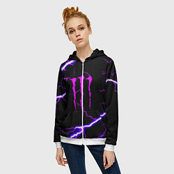 Толстовка на молнии женская Monster energy neon storm, цвет: 3D-белый — фото 2