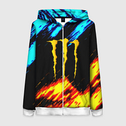 Толстовка на молнии женская Monster energy текстура огненная, цвет: 3D-белый