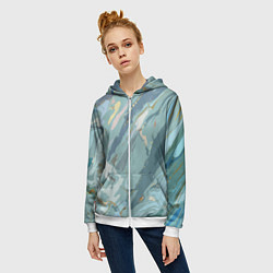 Толстовка на молнии женская Холодный голубой абстракция, цвет: 3D-белый — фото 2