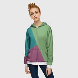 Толстовка на молнии женская Сине-зелёно-розовый тёмный трёхцветный, цвет: 3D-белый — фото 2